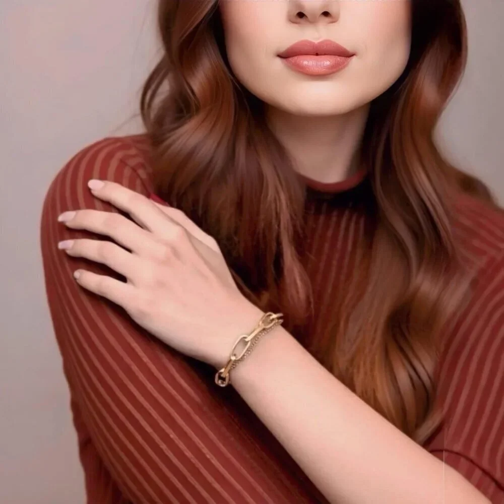 Water-Resistant 18K Gold Plated Layered Bracelet Women Stainless Steel